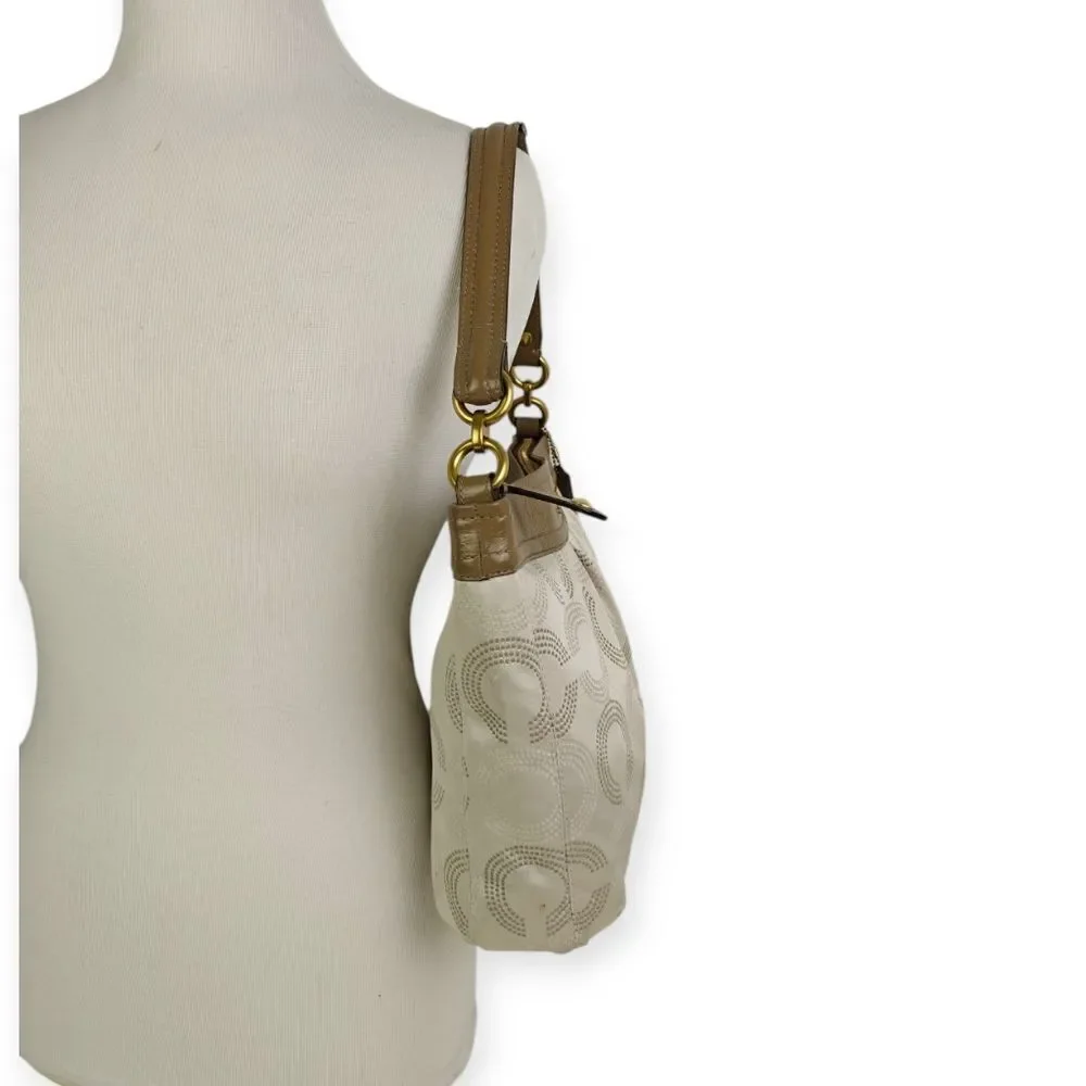 Coach Olive Brown and Cream CC Signature Patterned Shoulder Bag Handbag Purse